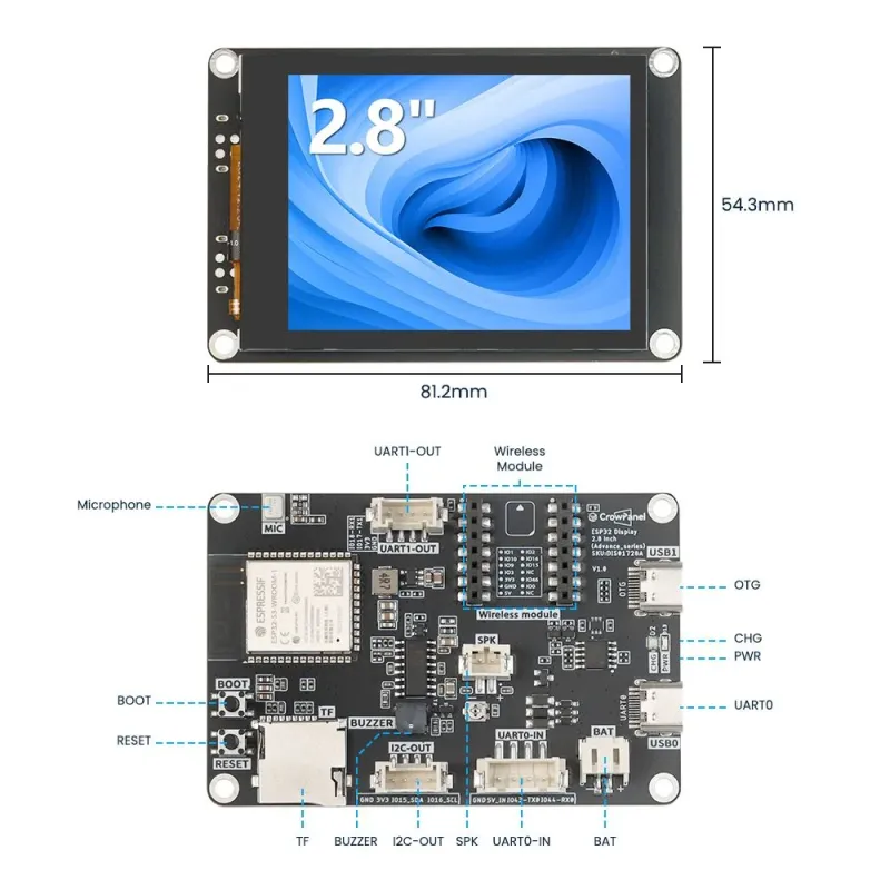2.8“ HMI|ESP32-S3 AI-Powered IPS Touch Screen (320x240)