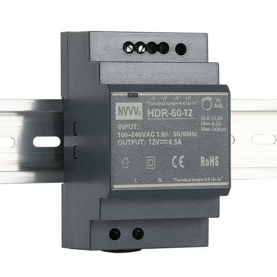 HDR-60 Ultra-Slim DIN-Rail Industrial Power Supply (12V / 24V DC, 60W)