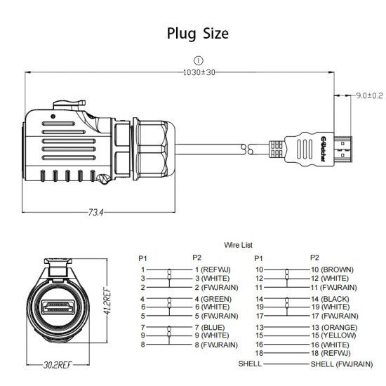 LP24 Waterproof Industrial HDMI Panel Mount Connector IP67