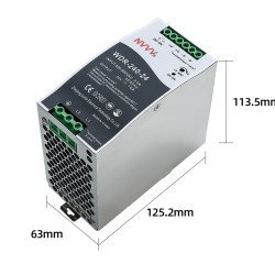 WDR-240-24 Industrial DIN Rail Switching Power Supply (24V 10A 240W, Ultra-Wide 180-550VAC Input)
