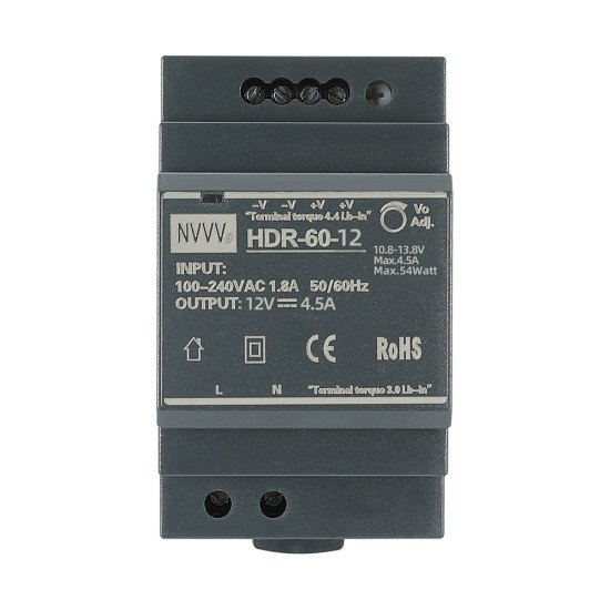 HDR-60 Ultra-Slim DIN-Rail Industrial Power Supply (12V / 24V DC, 60W)