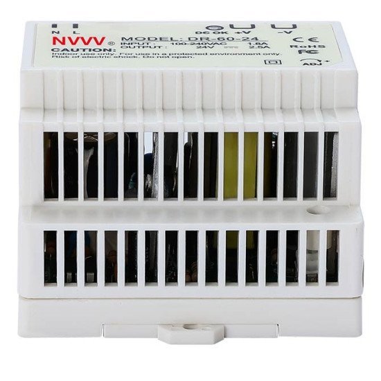 DR 30W 45W 60W Din Rail Switching Power Supply Features. The output voltage regulator can be continuously adjusted from 0V to 10%. Output short circuit, Overcurrent and overvoltage protection: whole machine overheating protection. Intelligent temperature-
