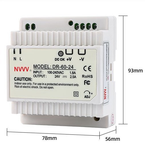 DR 30W 45W 60W Din Rail Switching Power Supply Features. The output voltage regulator can be continuously adjusted from 0V to 10%. Output short circuit, Overcurrent and overvoltage protection: whole machine overheating protection. Intelligent temperature-