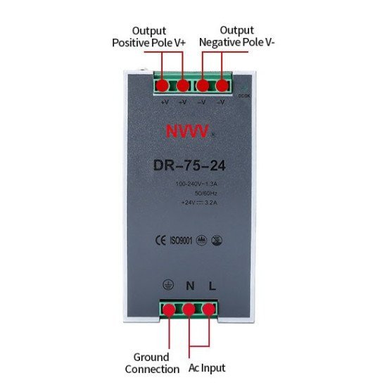 24V 75W Industrial DIN Rail Switching Power Supply (3.2A)