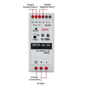 MDR-40-24 Ultra-Slim 40W 24V DIN-Rail Switching Power Supply