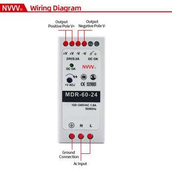 60W 24V 2.5A Ultra-Slim DIN-Rail Industrial Switching Power Supply MDR-60-24