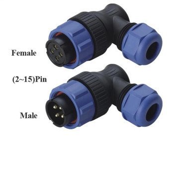 SP2116 90-Degree Angled IP68 Threaded Waterproof Cable Plug