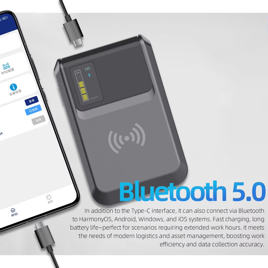 Long Range 33dBi Handheld Portable UHF RFID Reader for Android IOS - Bluetooth Access Control Card Reader